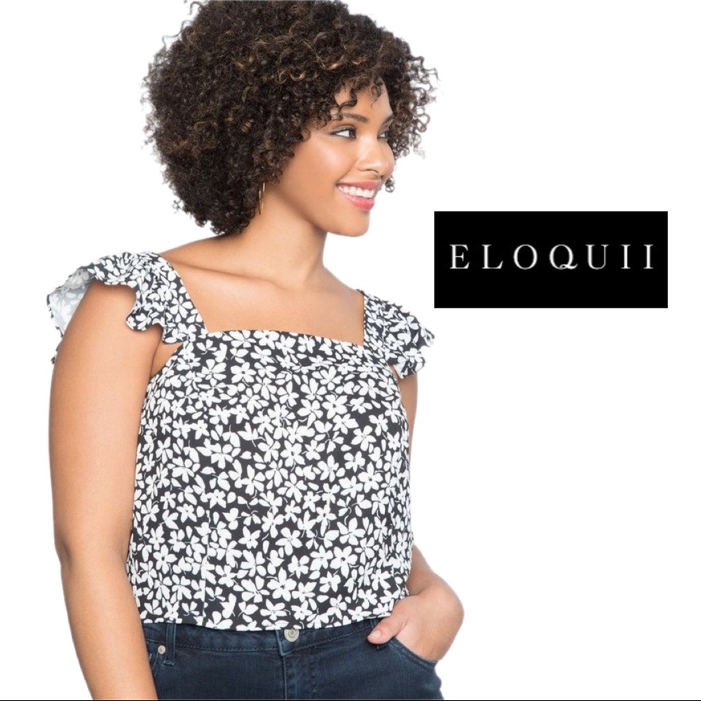 NEW Eloquii Floral Flutter Sleeve Blouse